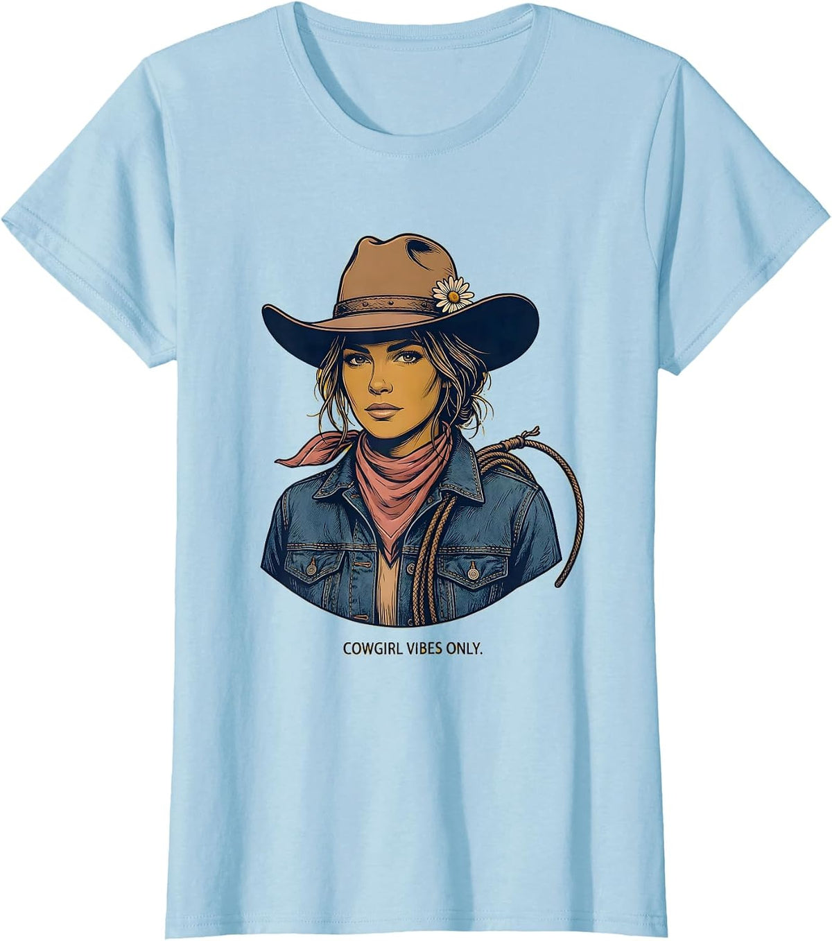Cowgirl Vibes Only Denim Western Design T-Shirt - Baby Blue