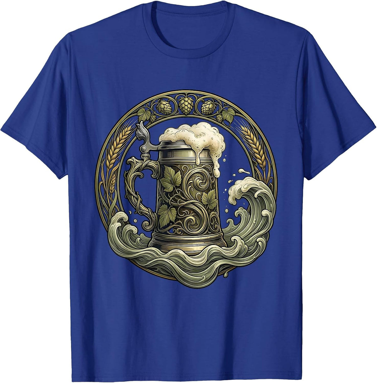 Oktoberfest Overflowing Beer Stein Illustration T-Shirt - Royal Blue