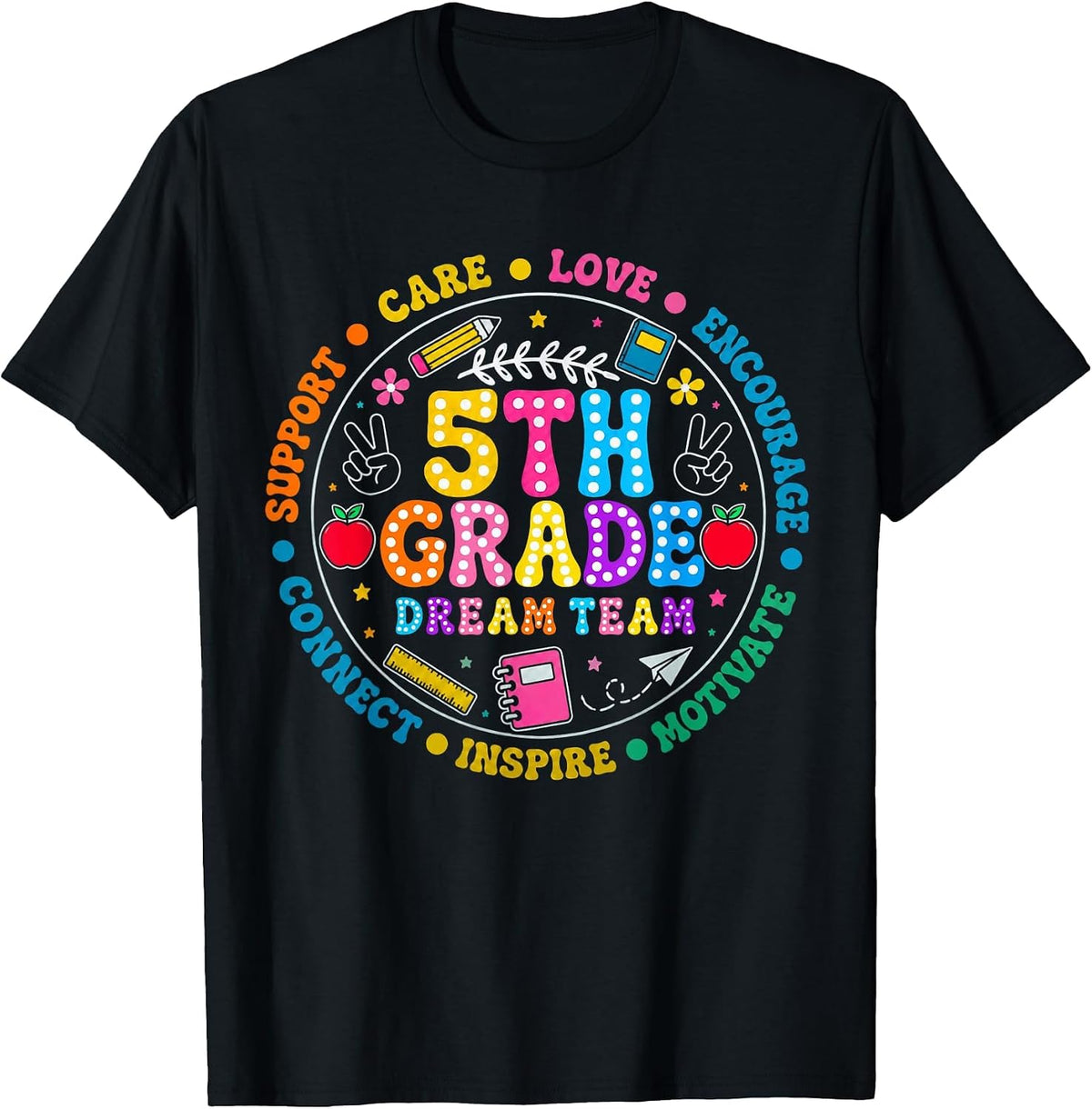 Fifth Grade Dream Team Back to School 5th Grade Teacher Kid T-Shirt - Black