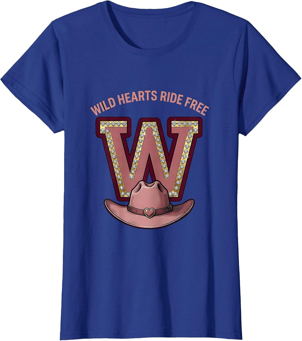 Women's Wild Hearts Ride Free Cowgirl Design T-Shirt - Royal Blue