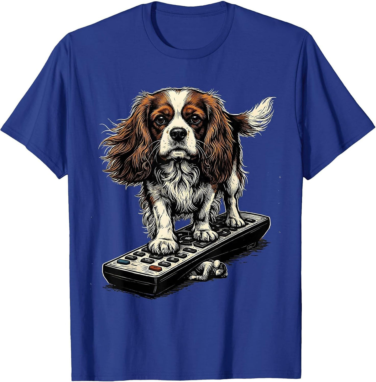 Cavalier King Charles Spaniel Linocut Dog Owner Humor T-Shirt - Royal Blue