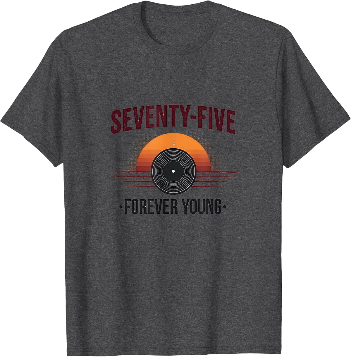 Vintage 1975 Seventy-Five Forever Young Design T-Shirt - Dark Heather Grey