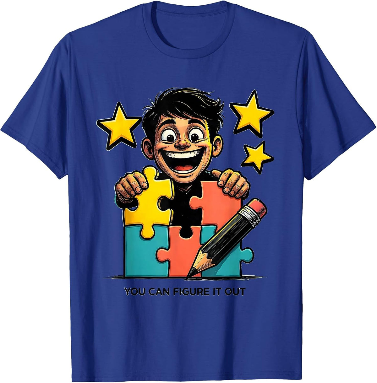 You Can Figure It Out Cartoon Teacher Motivational Classroom T-Shirt - Royal Blue