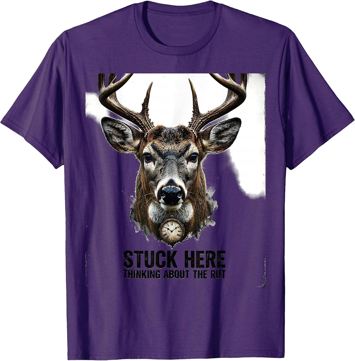 Stuck Here Thinking About The Rut Distressed Deer Hunter Dad T-Shirt - Purple