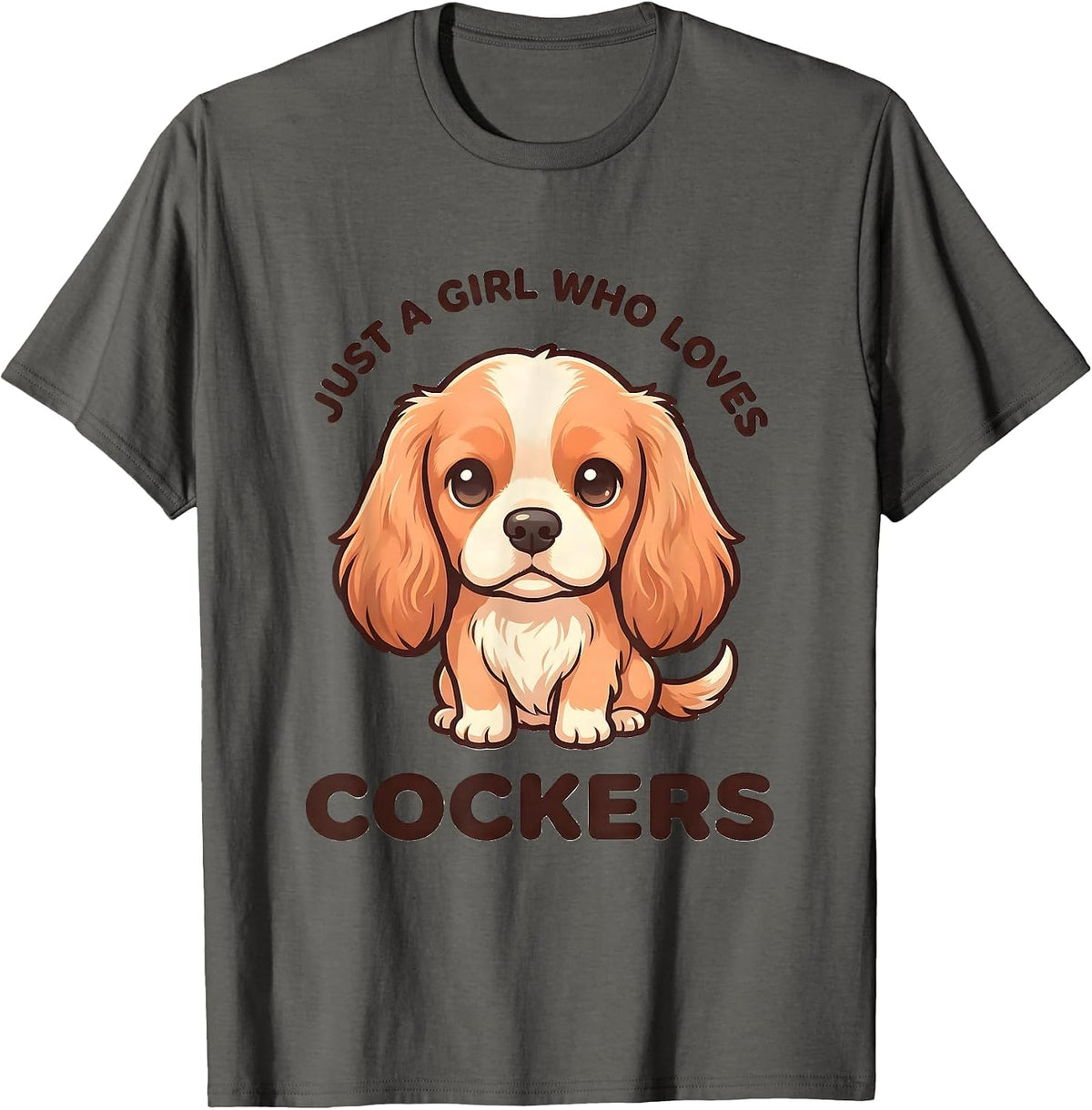 Just A Girl Who Loves Cockers Cute Kawaii Dog Lover Humor T-Shirt - Asphalt Grey