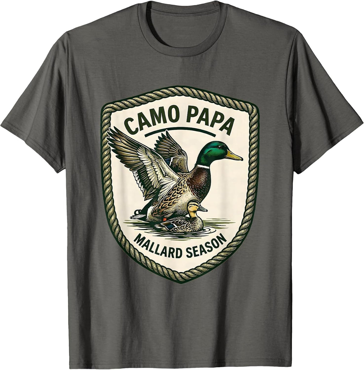 CAMO PAPA MALLARD SEASON Hunting Dad Waterfowl Outdoor Gift T-Shirt - Asphalt Grey