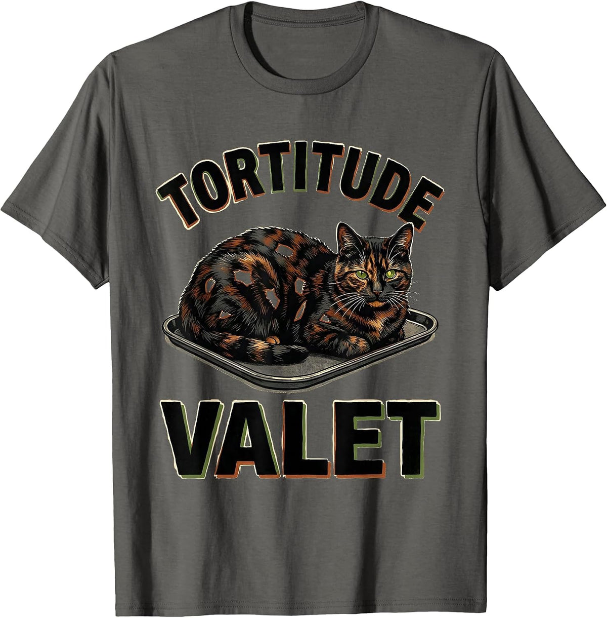 Men's Tortitude Valet Tortoiseshell Cat Owner Tortie Cat Lover T-Shirt - Asphalt Grey