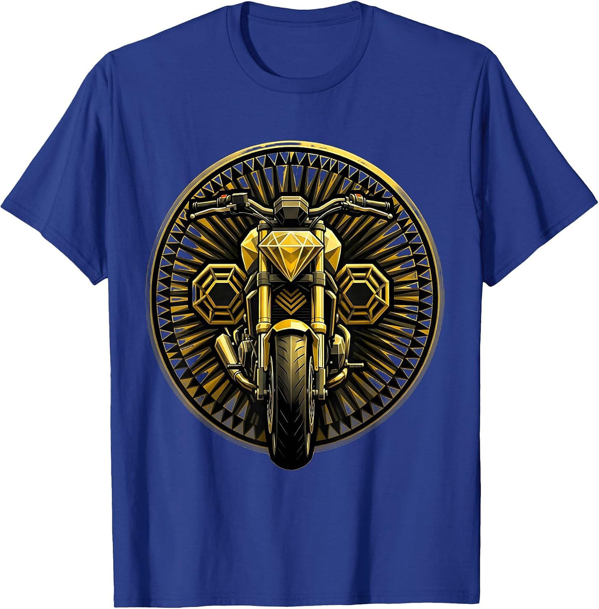 Men's Vintage Motorcycle Black and Yellow Classic Design T-Shirt - Royal Blue