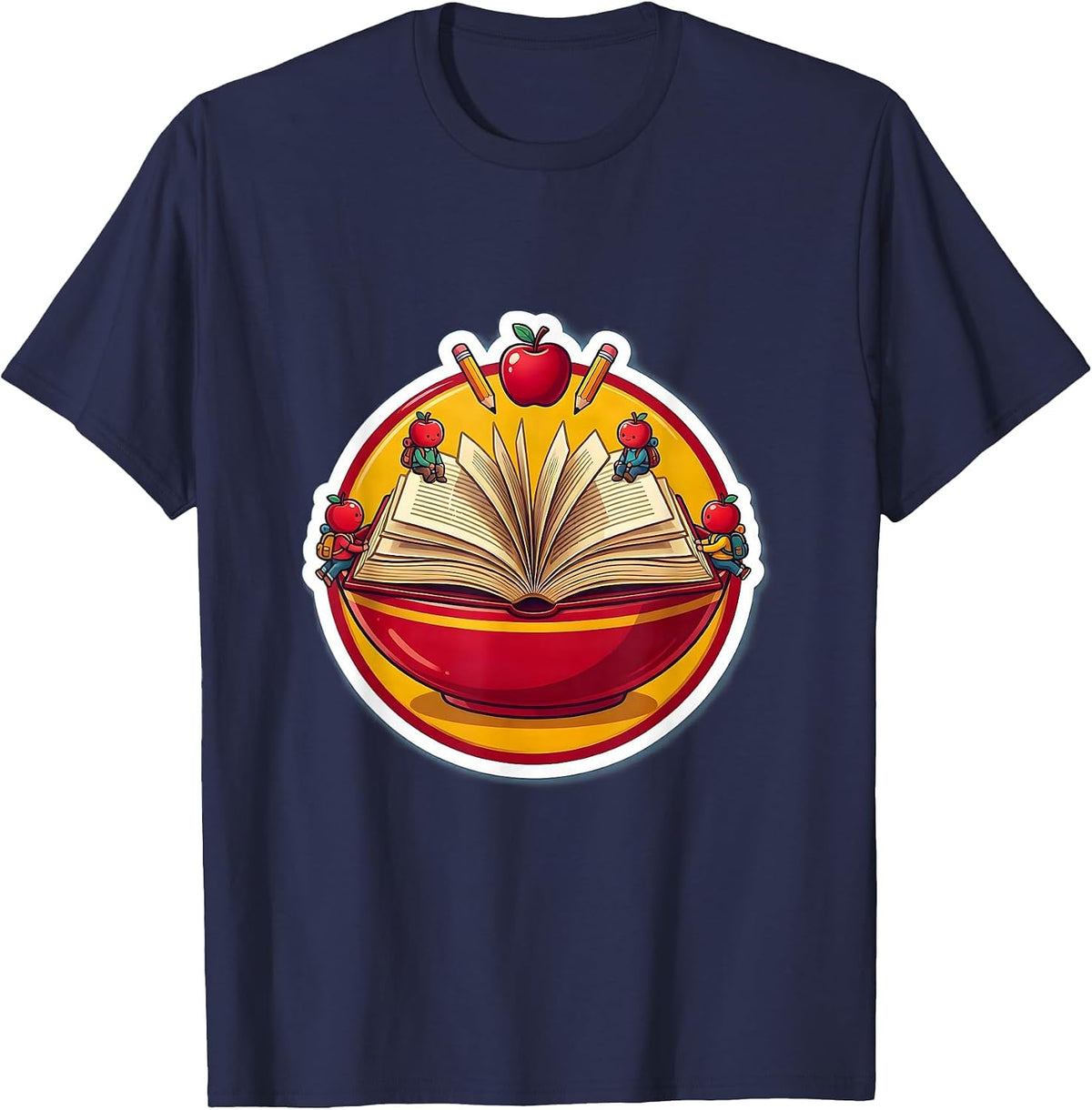 Men's 2nd Grade Teacher Tiny Students Open Book Design T-Shirt - Navy Blue
