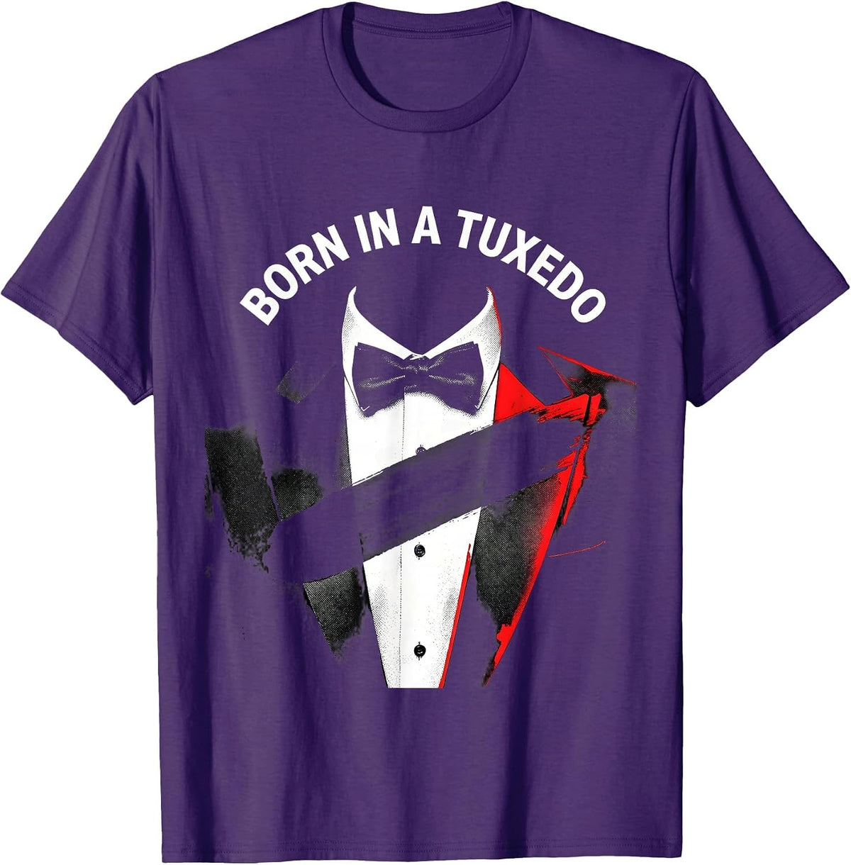 Born in a Tuxedo Formal Style Graphic Design T-Shirt - Purple
