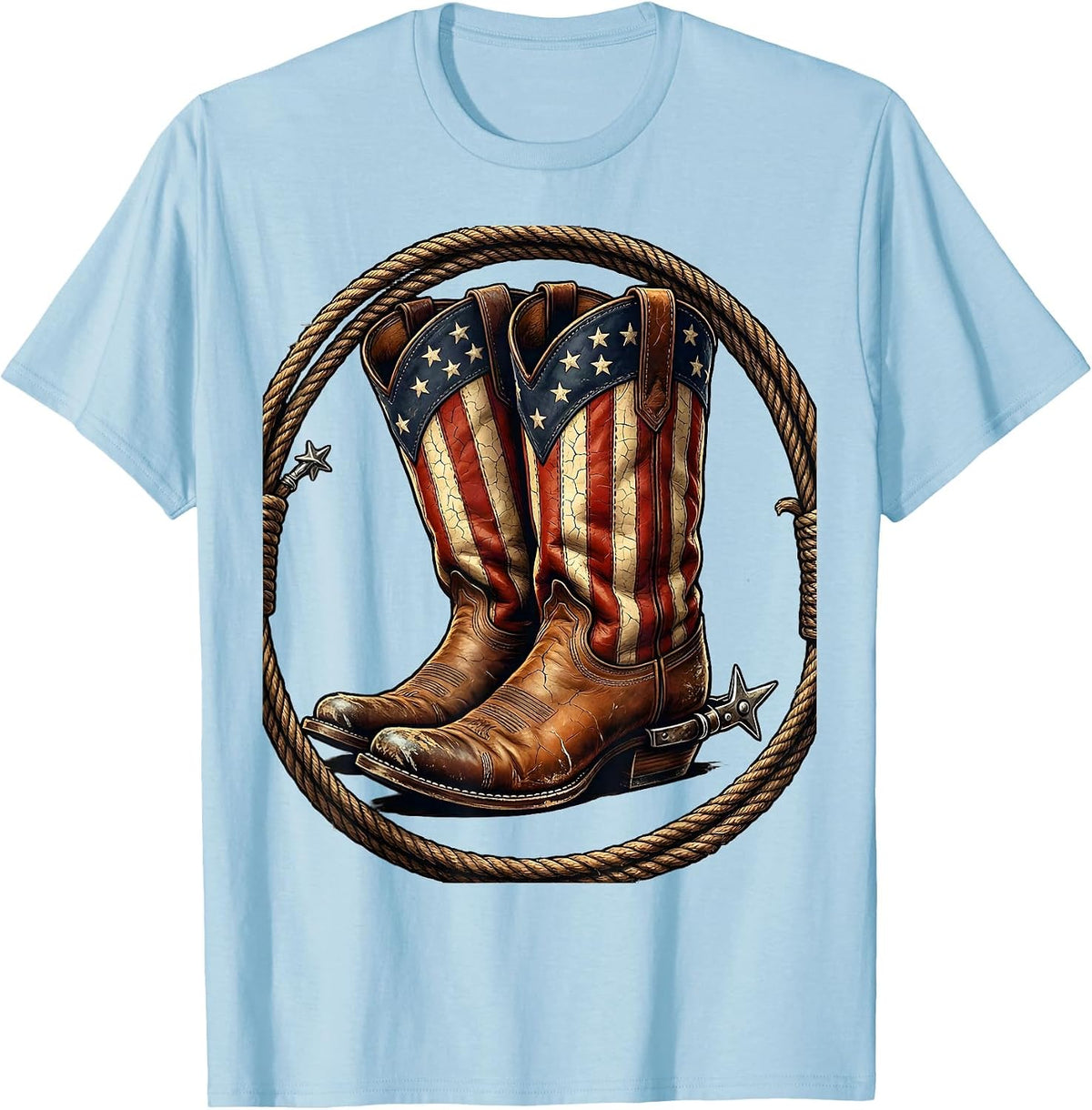 Men's Crossed Cowboy Boots Western Cowgirl Graphic T-Shirt - Baby Blue