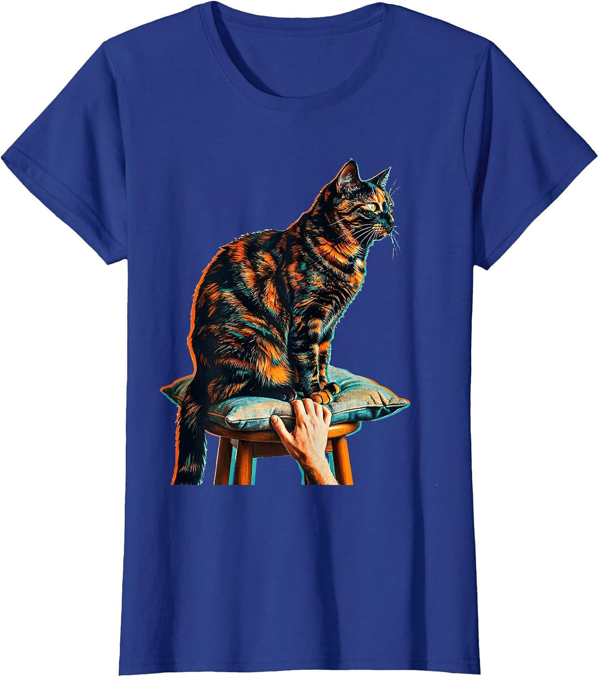 Women's Tortie Cat Lover Risograph Tortoiseshell Cat Owner T-Shirt - Royal Blue