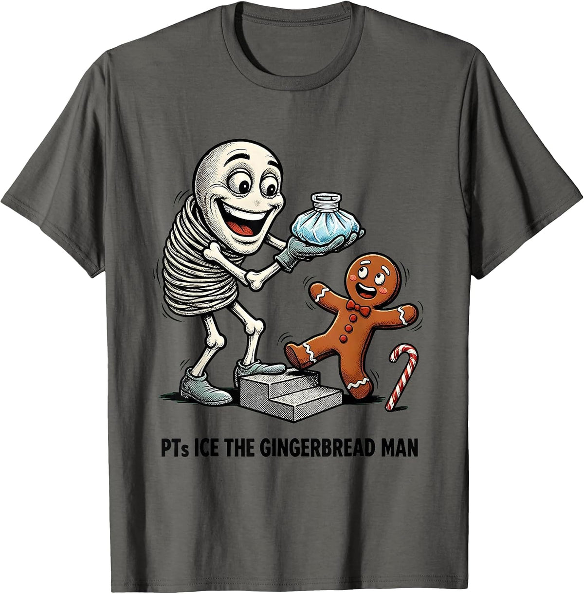 PTs Ice The Gingerbread Man Retro Cartoon Physical Therapist T-Shirt - Asphalt Grey