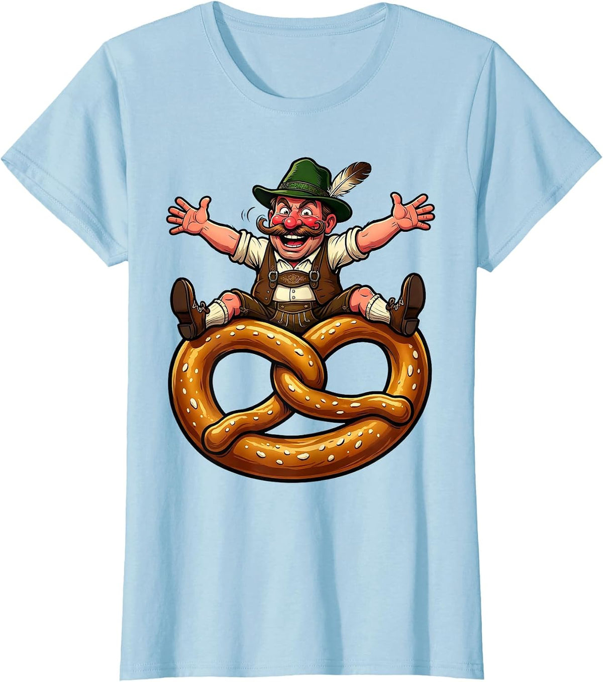 Oktoberfest Pretzel Rider Lederhosen Illustration T-Shirt - Baby Blue