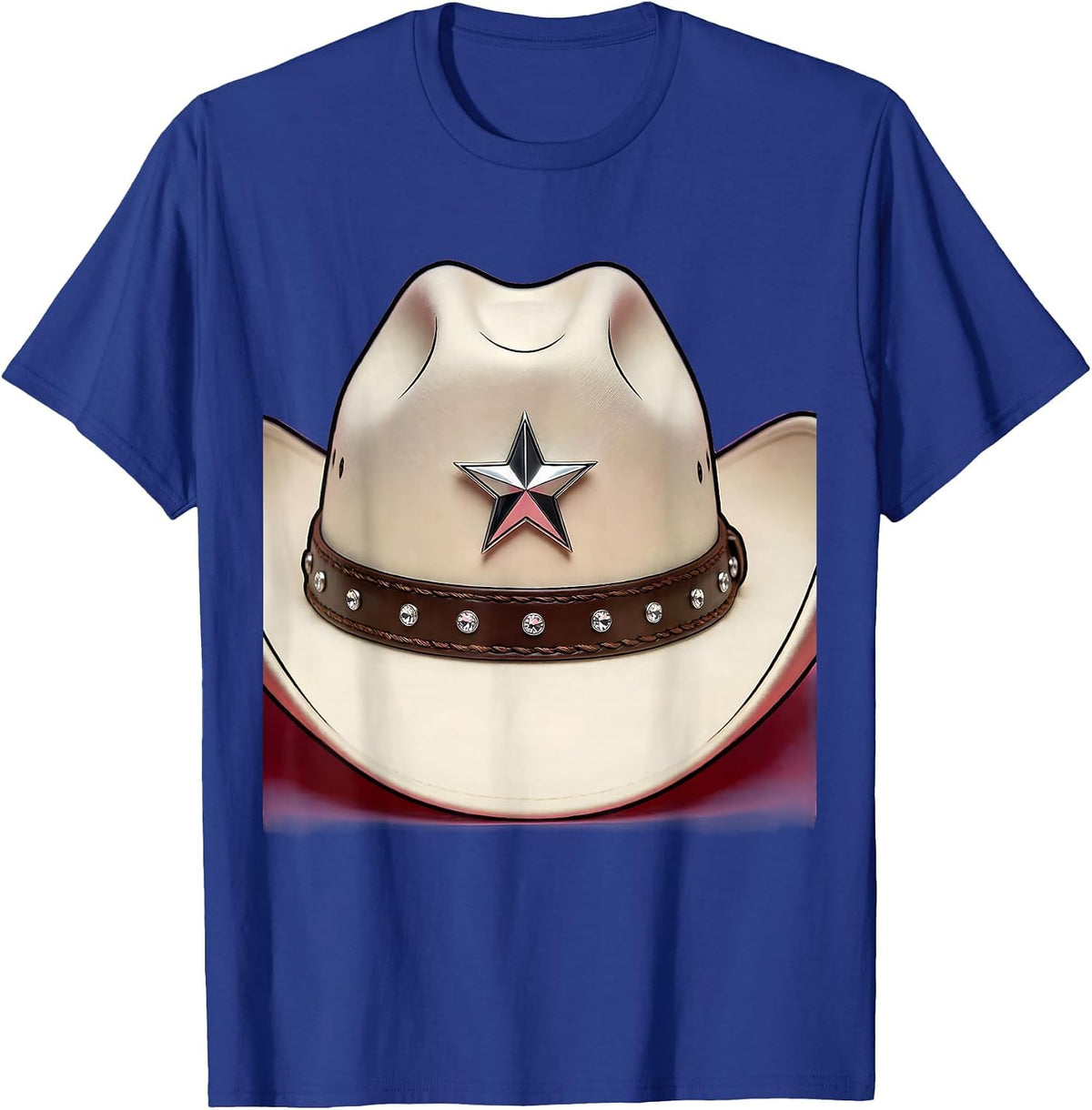 White Cowgirl Hat Star Badge Illustration T-Shirt - Royal Blue