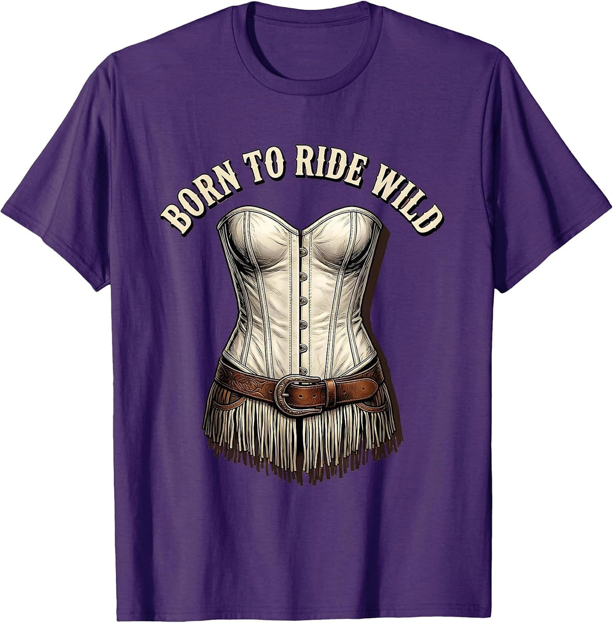 Born to Ride Wild White Cowgirl Design T-Shirt - Purple