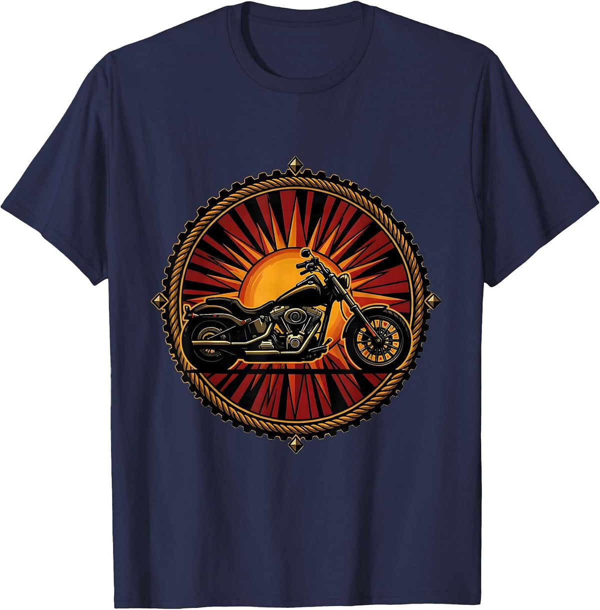 Men's Vintage Chopper Sunset Silhouette Motorcycle T-Shirt - Navy Blue