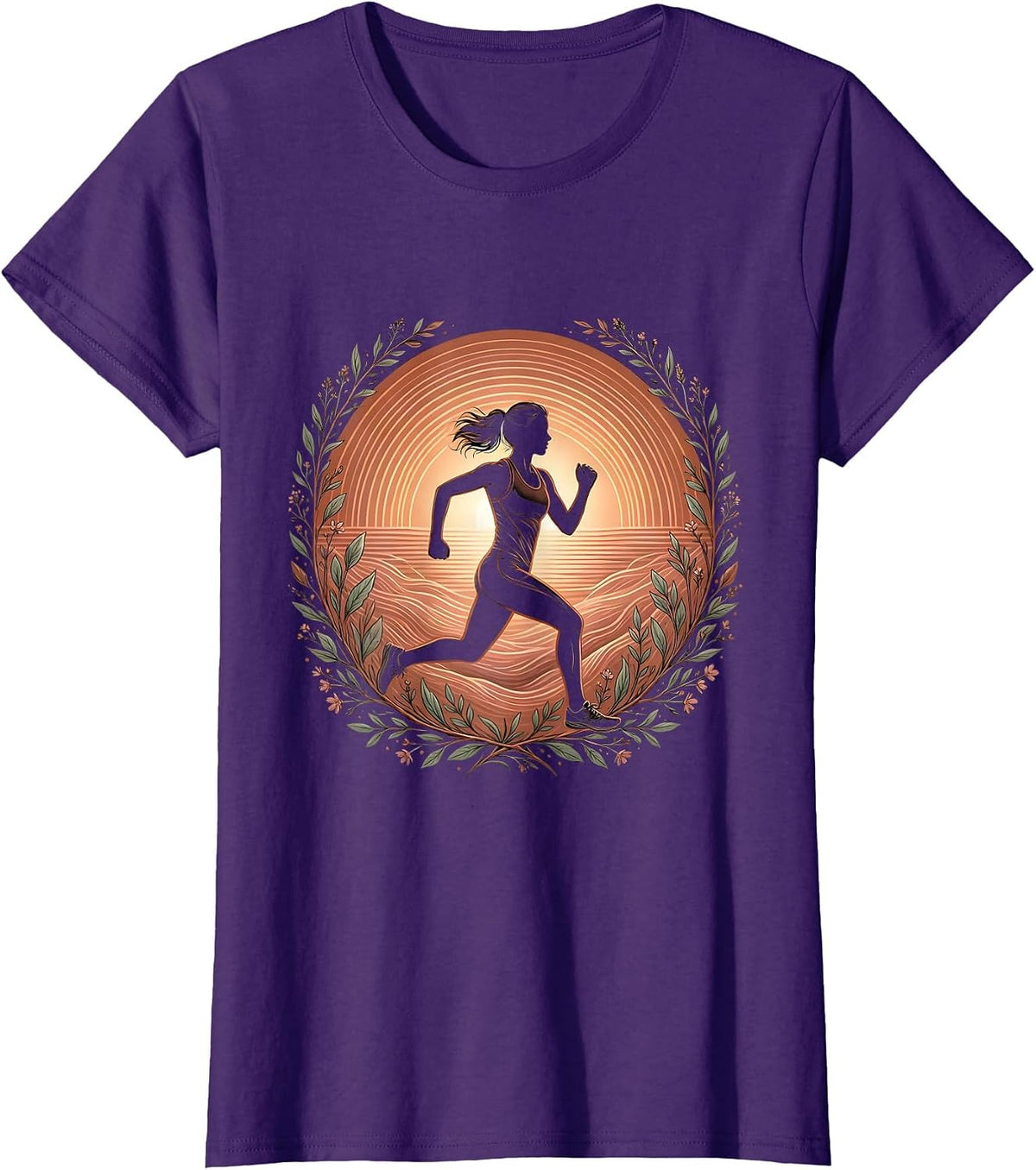 Women's Runner Silhouette Sunrise Burst Athleisure Design T-Shirt - Purple