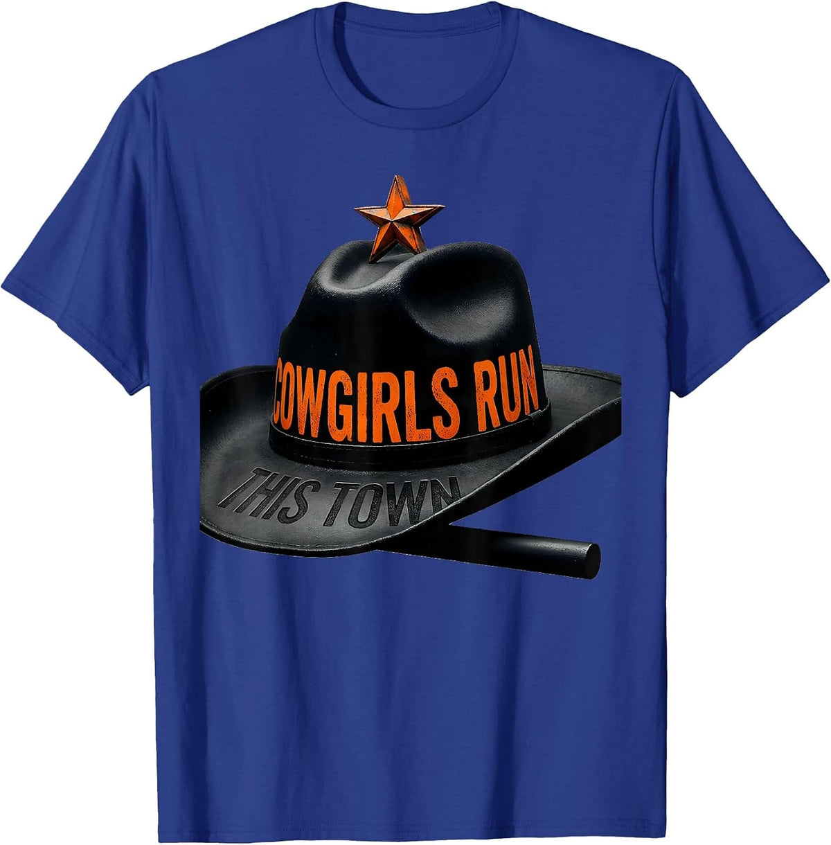Cowgirls Run This Town Western Design T-Shirt - Royal Blue