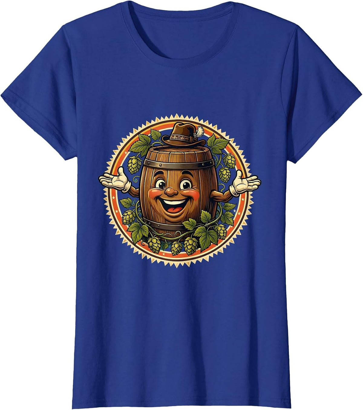Women's Oktoberfest Hop Vine and Barrel Graphic T-Shirt - Royal Blue