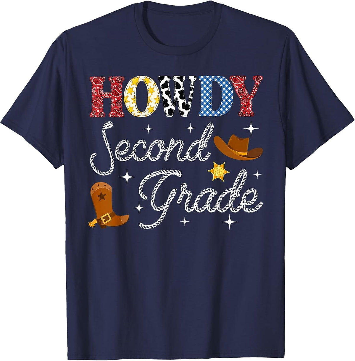 Howdy Second Grade Back to School Western Teacher Student T-Shirt - Navy Blue