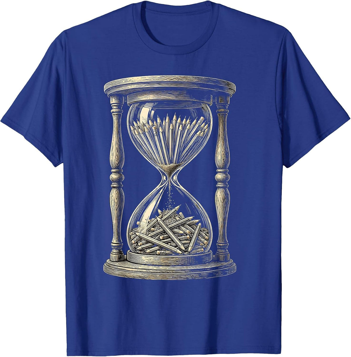 Middle School Teacher Vintage Hourglass Pencil Art T-Shirt - Royal Blue
