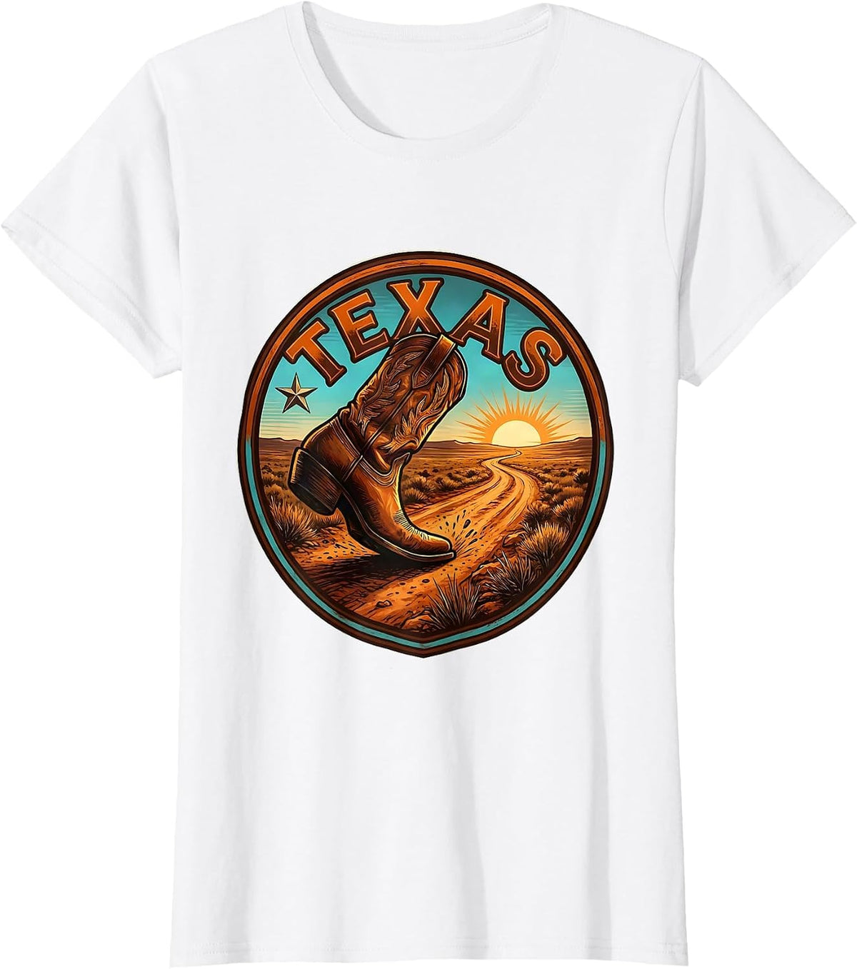 Texas Western State Pride Cowboy Boot Badge T-Shirt - White
