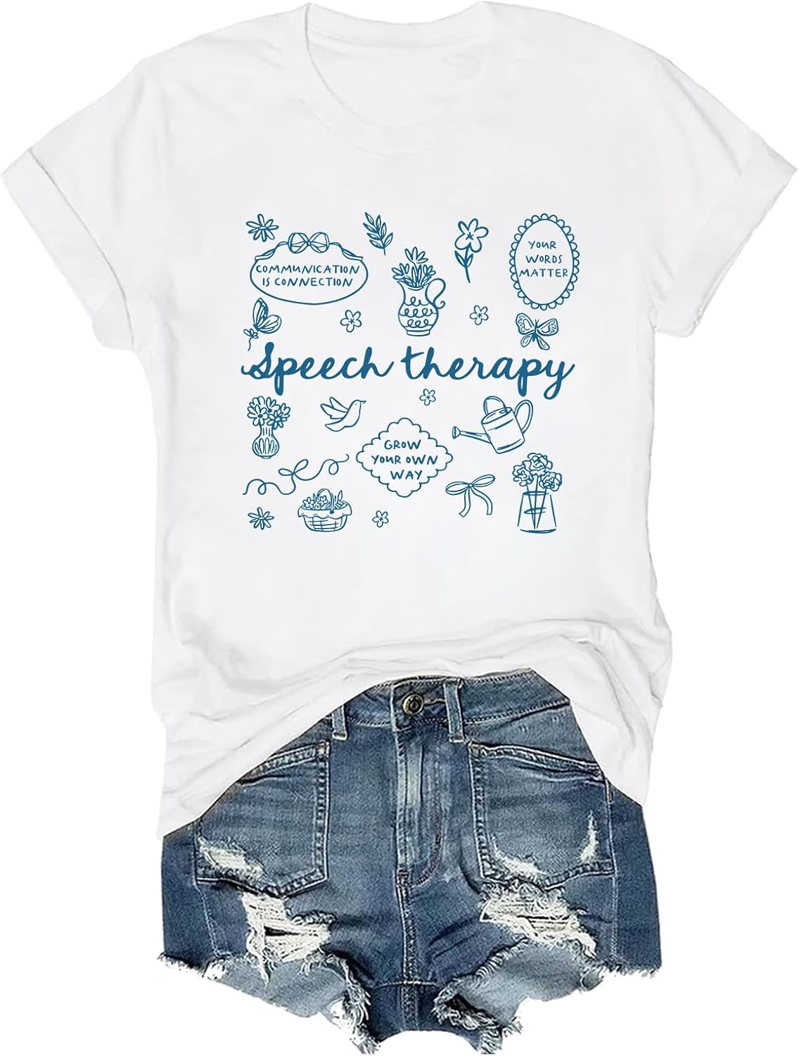 Speech Therapy Shirt Floral SLP Speech Language Pathologist T-Shirt Therapist - White