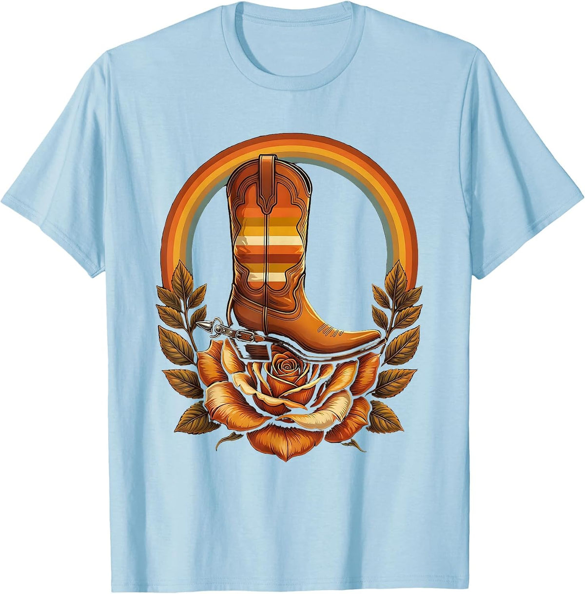 Men's Cowgirl Spurred Boot Crushing Rose Graphic T-Shirt - Baby Blue