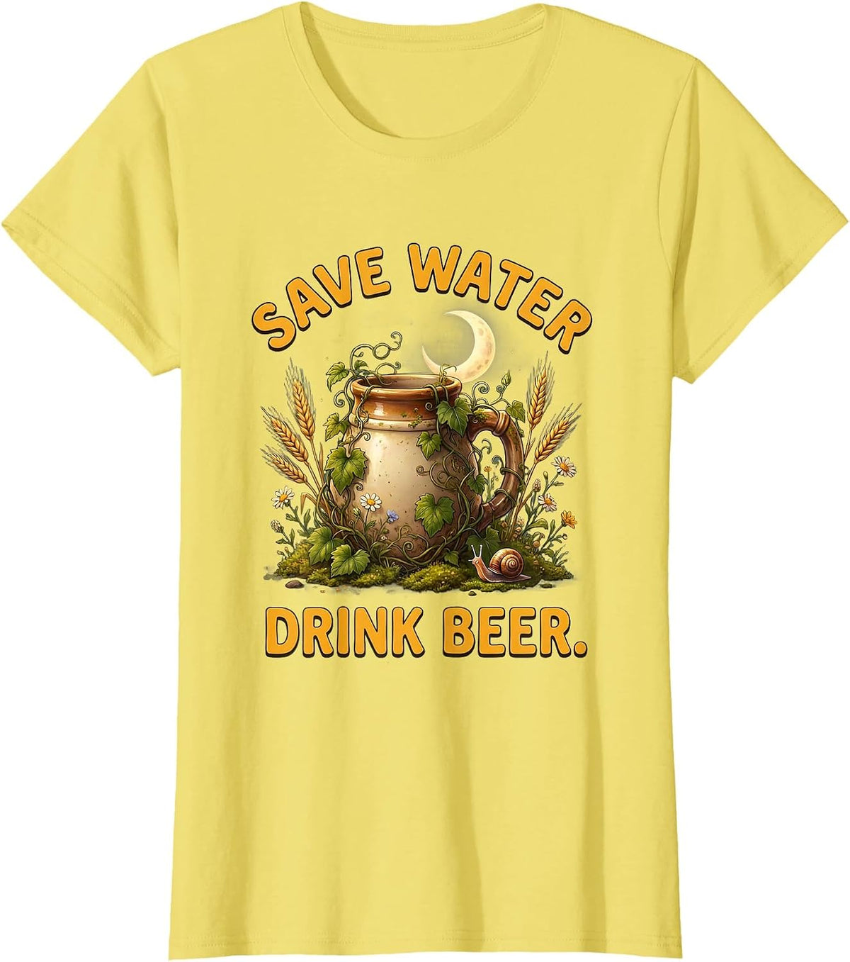 Women's Save Water Drink Beer Funny Brewing Design T-Shirt - Lemon Yellow