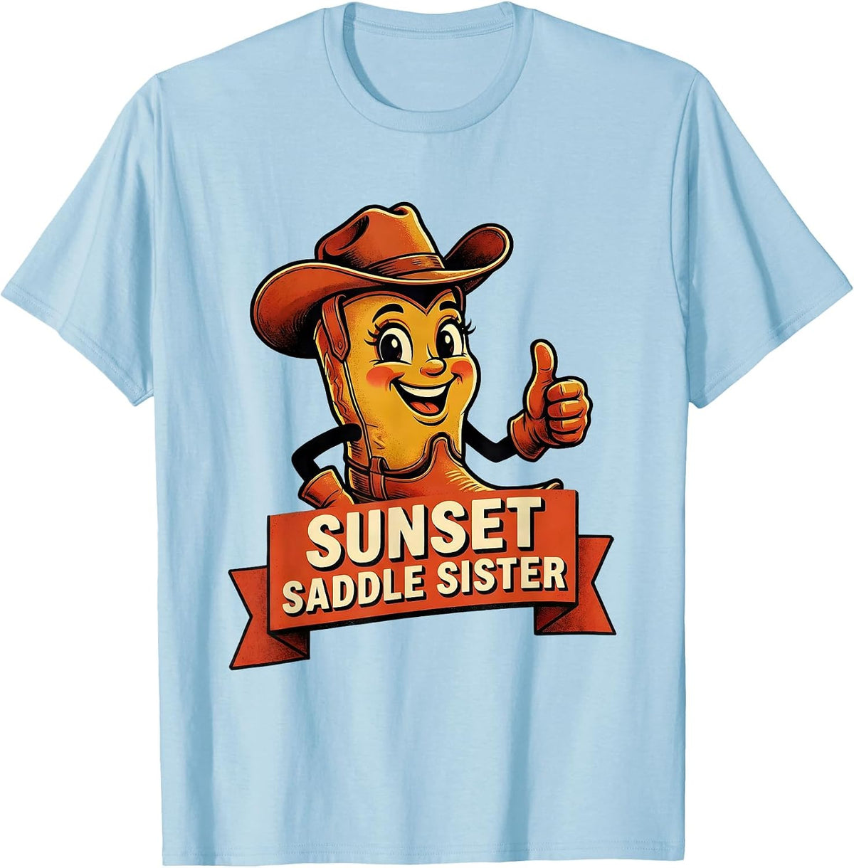 Men's Sunset Saddle Sister Cowboy Western Design T-Shirt - Baby Blue
