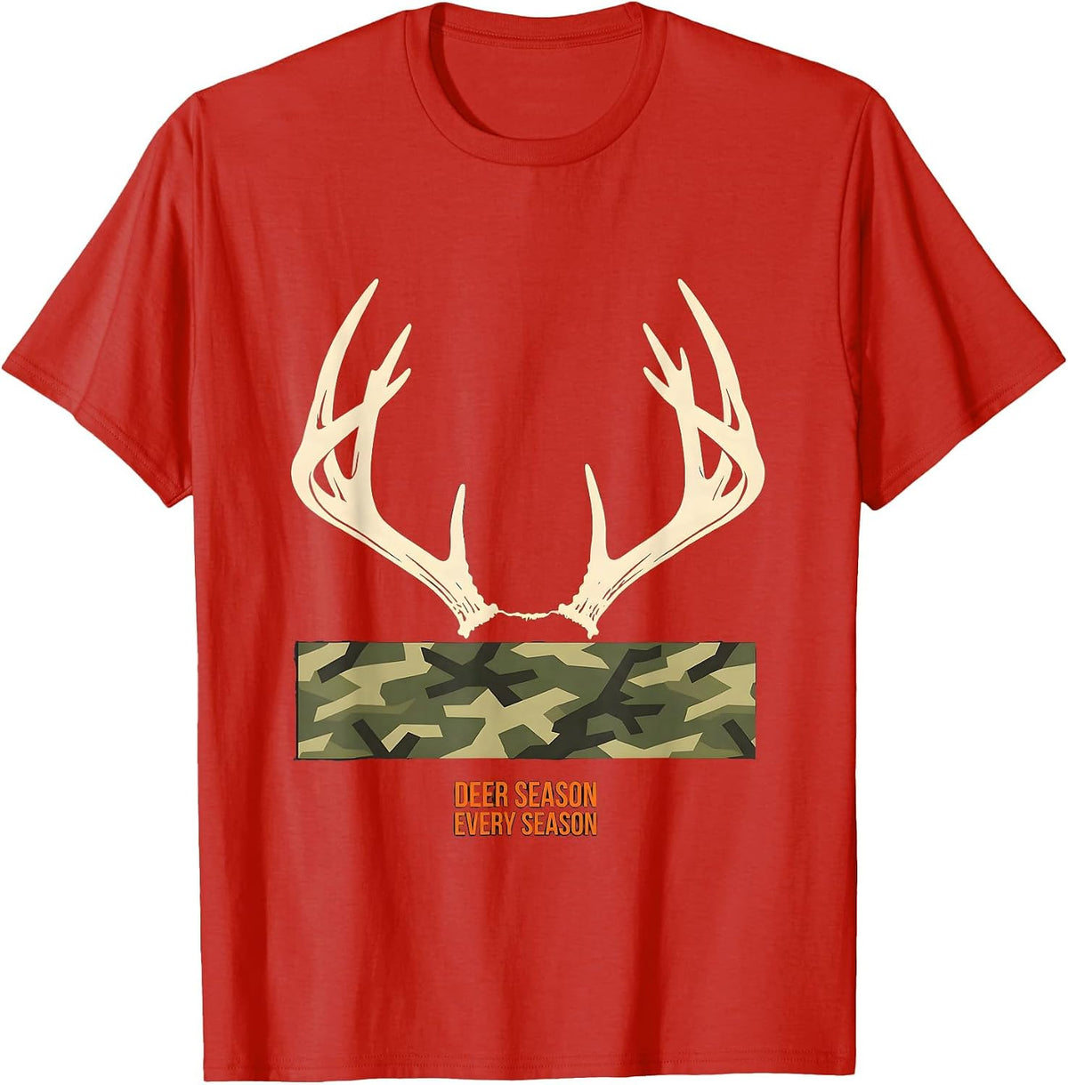 Men's Deer Season Every Season Stencil Graphic Camo Dad Humor T-Shirt - Red