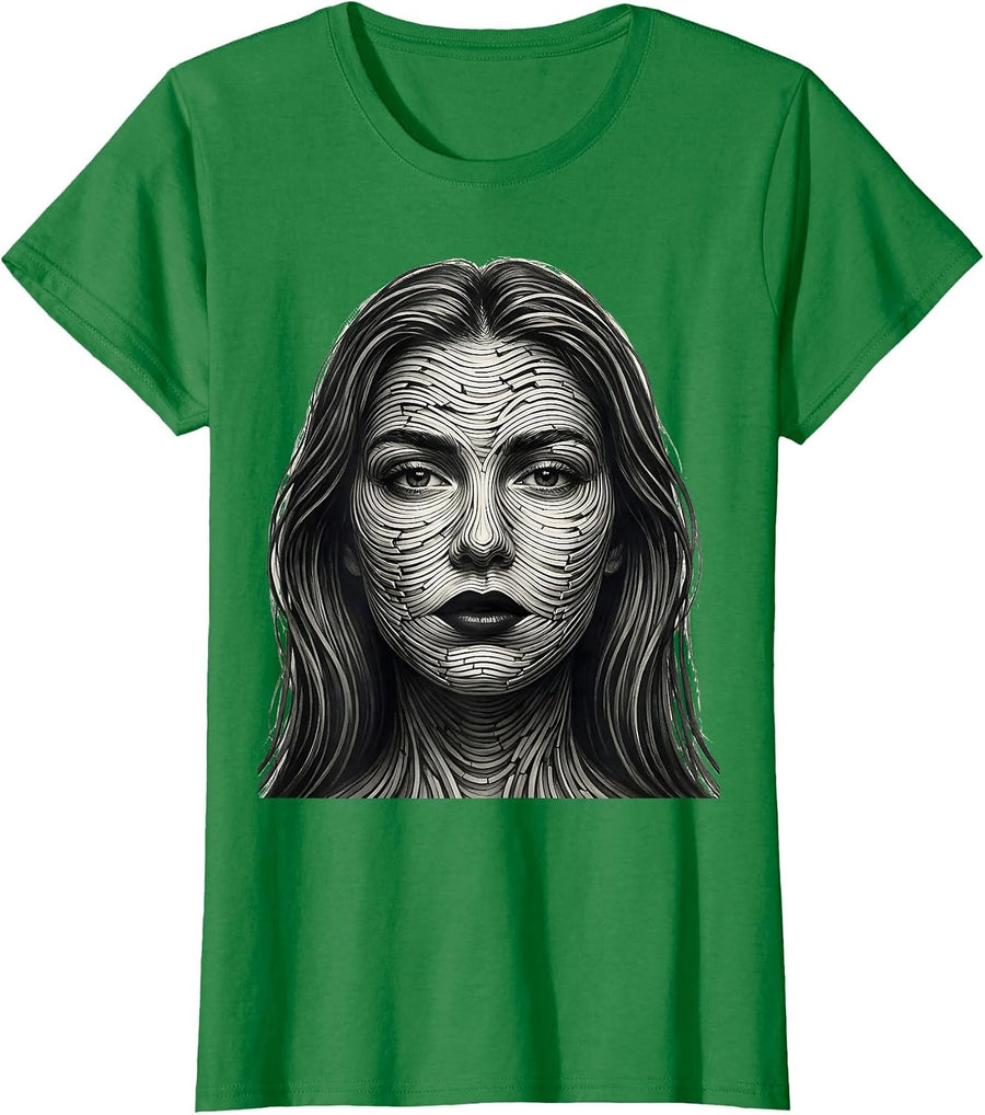 Women's Female Face Line Art Abstract Fashion Designer Graphic T-Shirt - Kelly Green