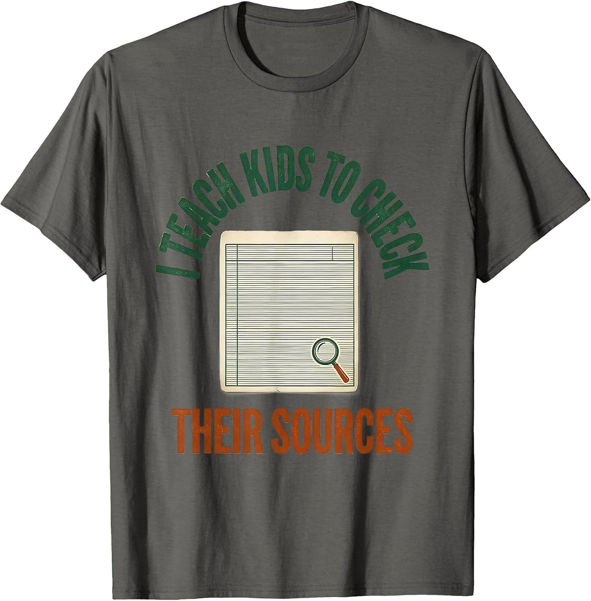 I Teach Kids To Check Their Sources Vintage School Librarian T-Shirt - Asphalt Grey
