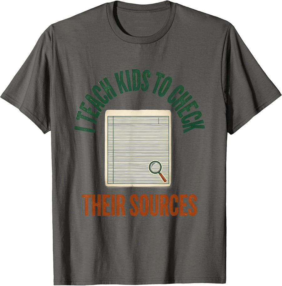 I Teach Kids To Check Their Sources Vintage School Librarian T-Shirt - Asphalt Grey