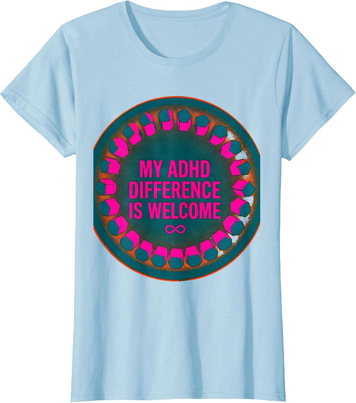 My ADHD Difference Is Welcome Risograph Neurodiversity Humor T-Shirt - Baby Blue
