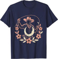Cowgirl Silhouette Roping the Moon Design T-Shirt - Navy Blue