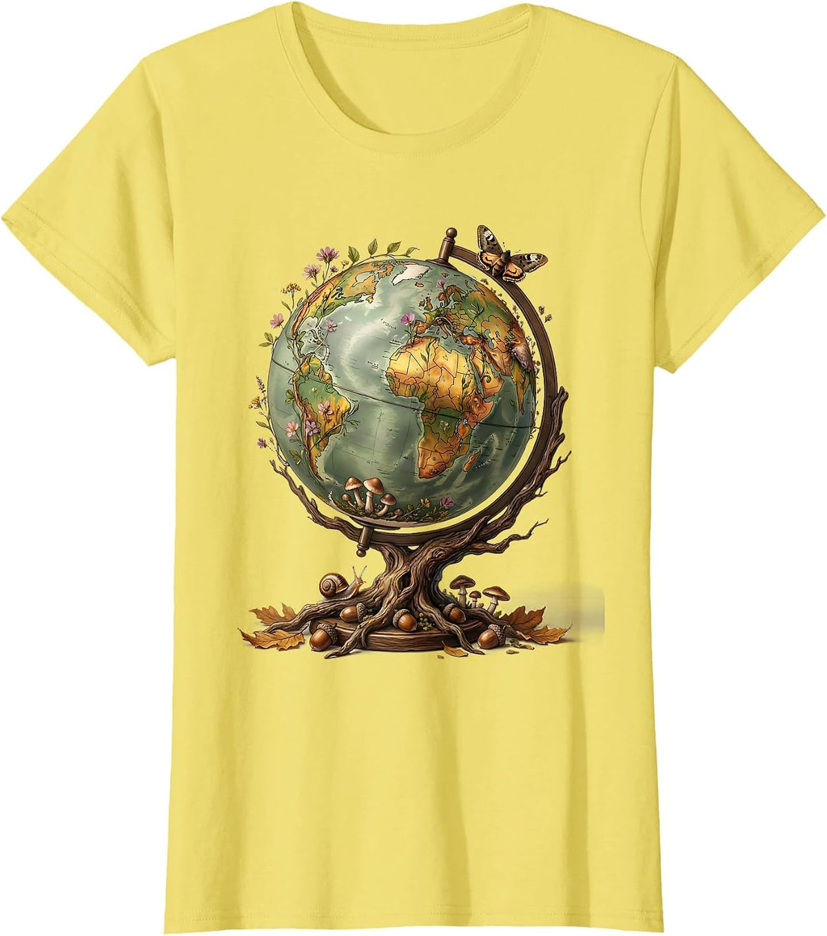 2nd Grade Teacher Globe ABC Illustration T-Shirt - Lemon Yellow