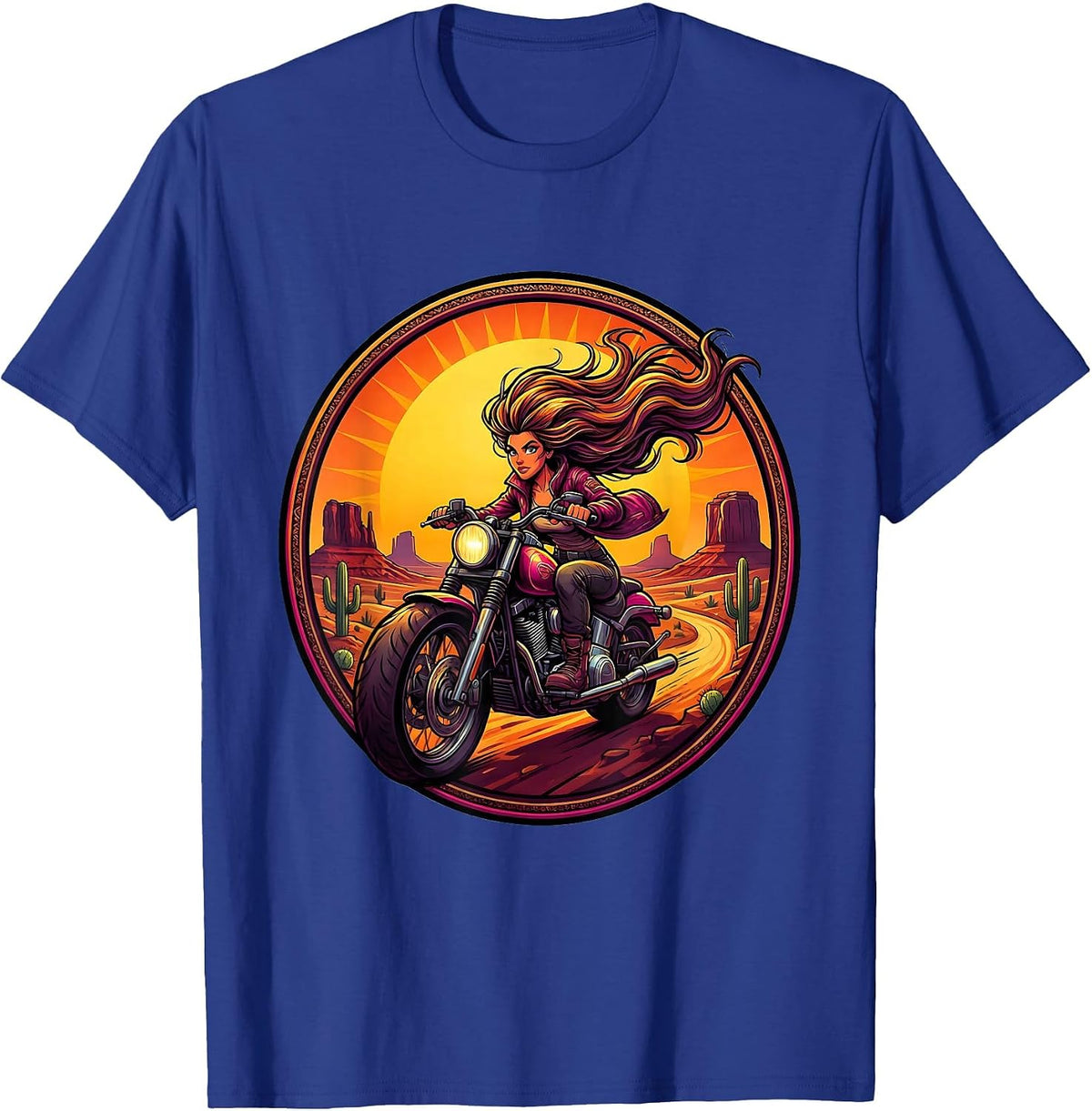 Men's Desert Sunset Motorcycle Rider Graphic Tee T-Shirt - Royal Blue