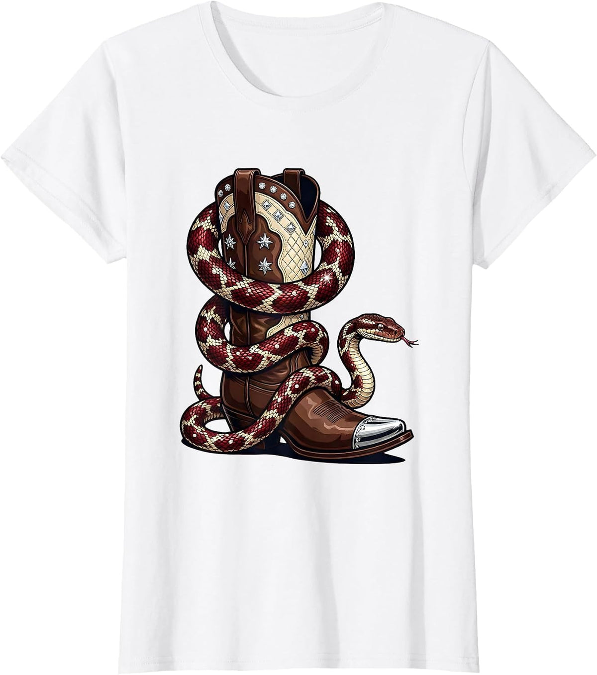 Snake Coiled Cowgirl Boot Western Graphic T-Shirt - White