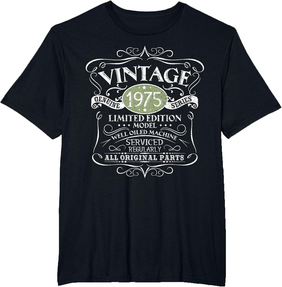 Vintage 1975 50th Birthday All Original Parts Design T-Shirt - Black