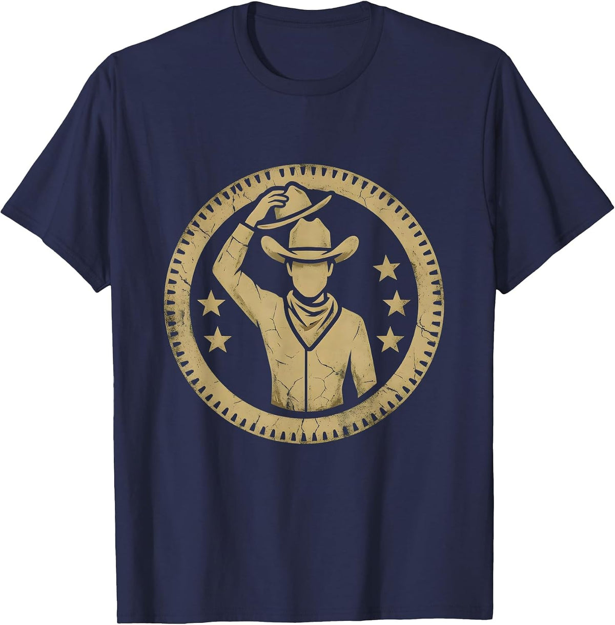 Cowgirl Tipping Hat Star Western Graphic Design T-Shirt - Navy Blue