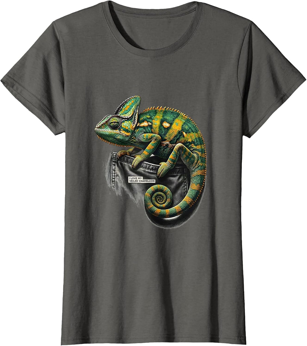 Women's I Love My Veiled Chameleon Funny Reptile Lover Pet Owner T-Shirt - Asphalt Grey