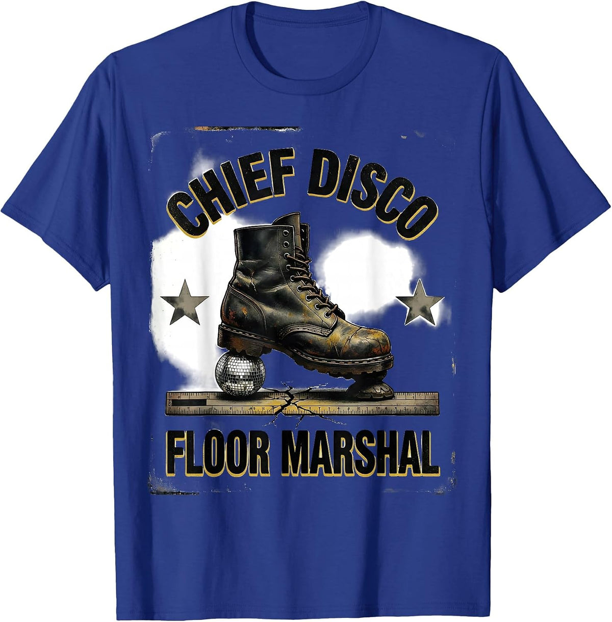 Men's Chief Disco Floor Marshal Distressed 70s Disco Party Humor T-Shirt - Royal Blue