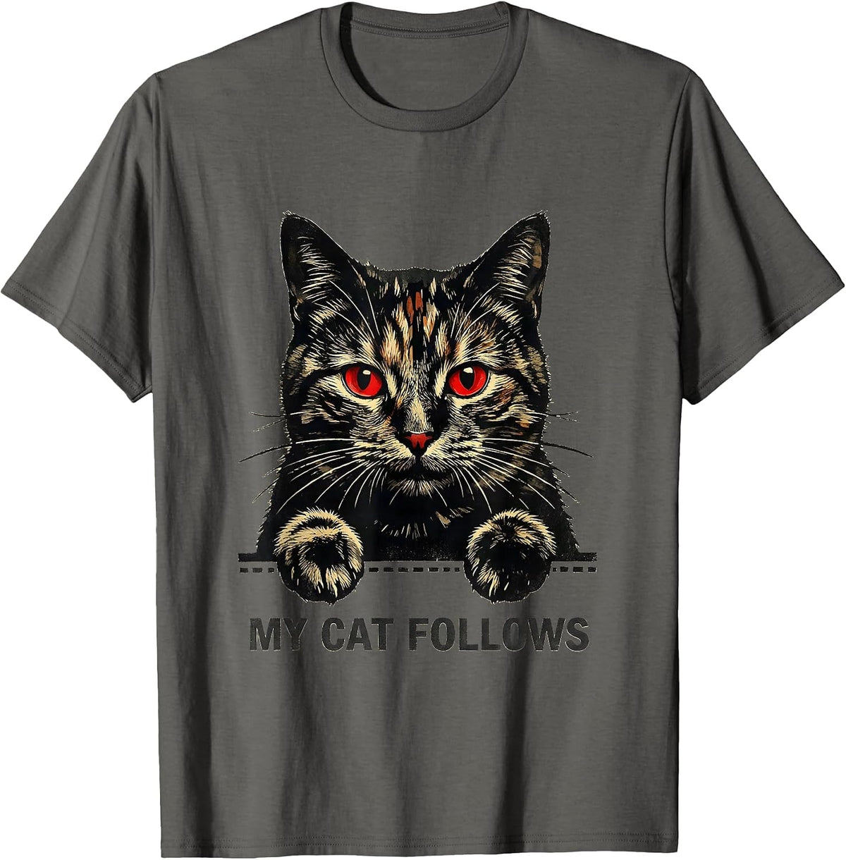 My Cat Follows Playful Pet Lover Novelty Gift T-Shirt - Asphalt Grey
