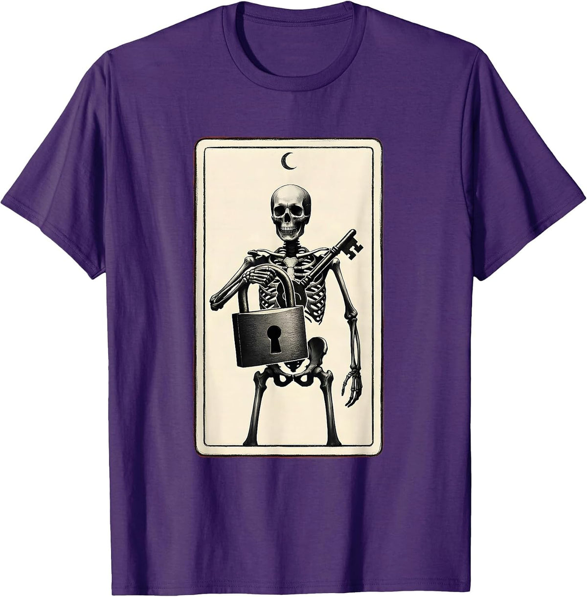 Men's Skeleton Locksmith Tarot Card Minimalist Halloween Humor T-Shirt - Purple
