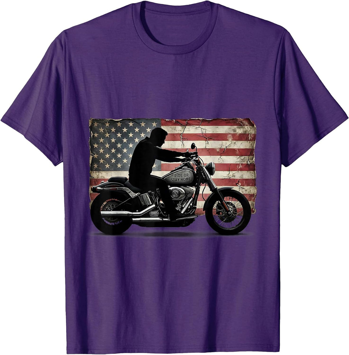 Men's Ride Or Stay Home Bold Motorcycle Design T-Shirt - Purple