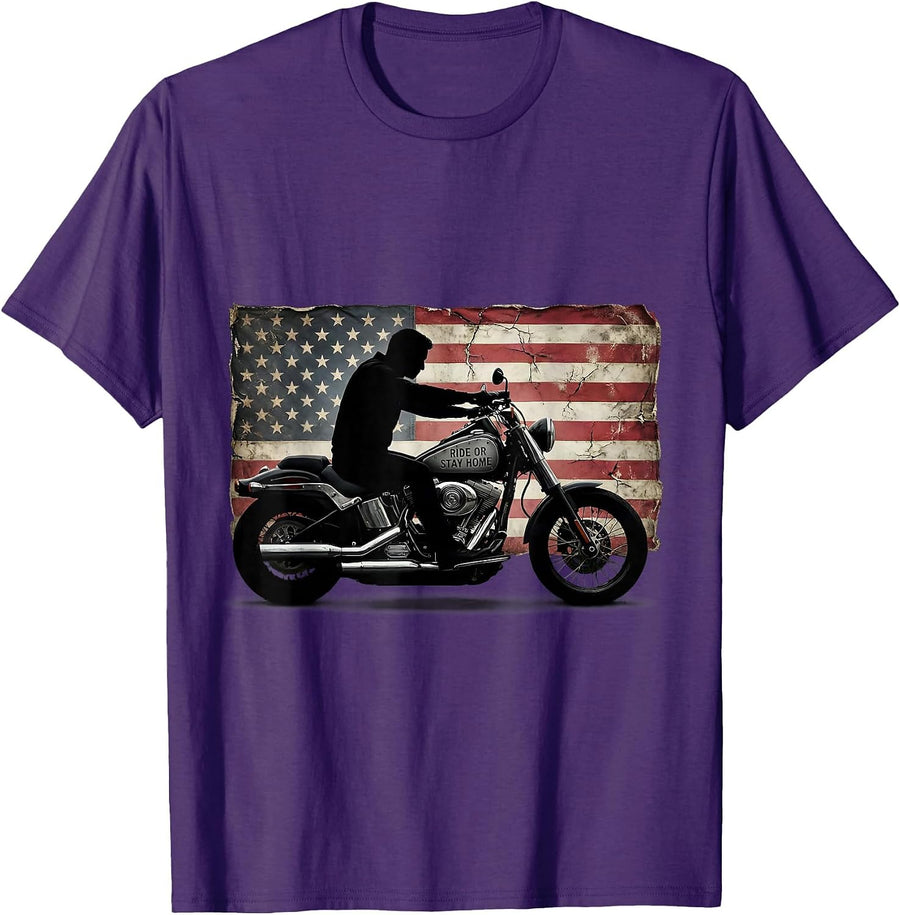 Men's Ride Or Stay Home Bold Motorcycle Design T-Shirt - Purple