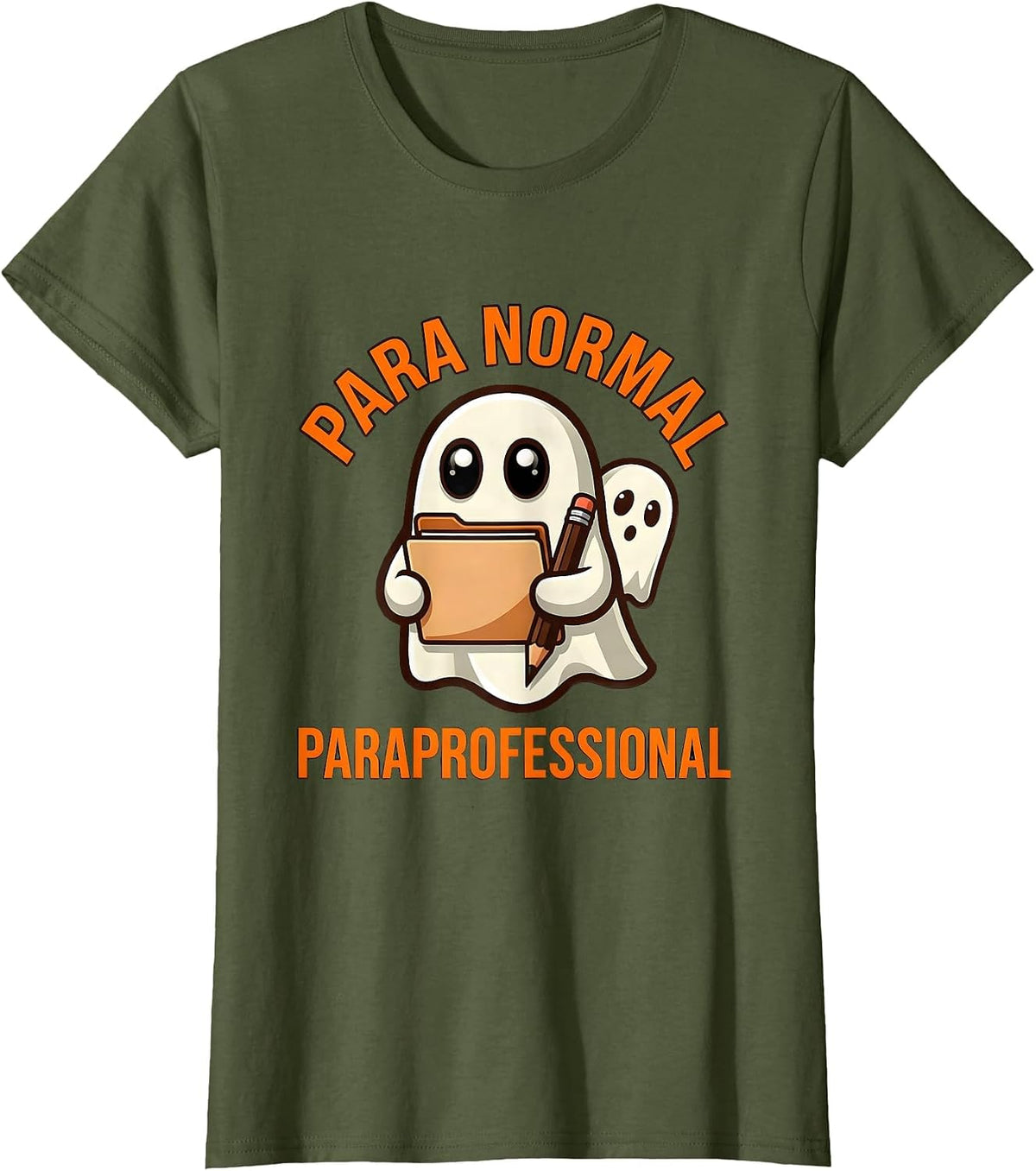 Women's Para Normal Paraprofessional Ghost SPED Teacher Halloween T-Shirt - Olive Green
