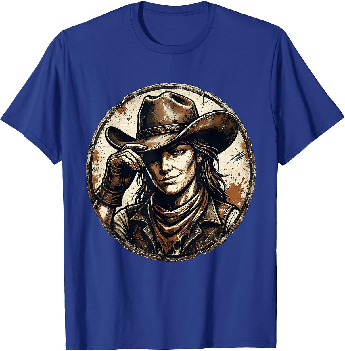 Men's White Cowgirl Tipping Hat Winking Western Design T-Shirt - Royal Blue